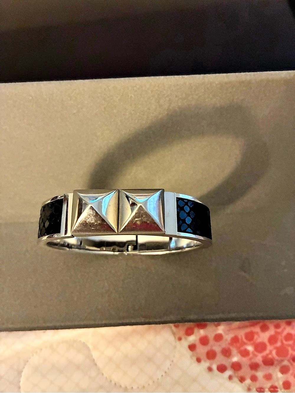 Michael Kors Silver-Tone Pyramid Stud Bracelet with Black Inlay